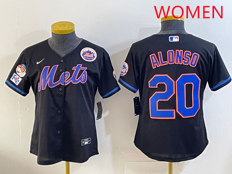 Women 2025 New York Mets #20 Alonso Black Game Nike MLB Jersey style 8